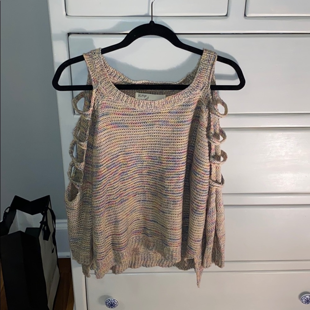 Rainbow cold shoulder sweater